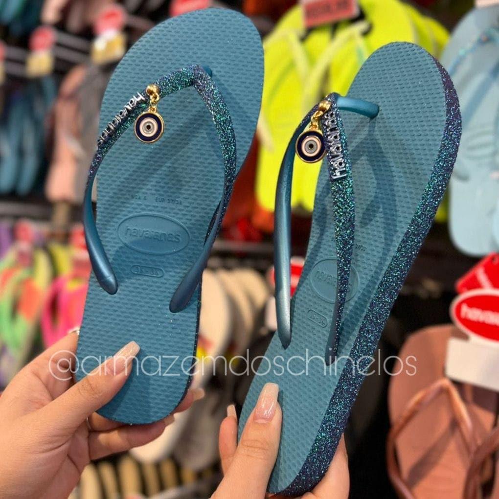 Chinelo Havaianas Slim Sparkle + Pingente de Olho Grego